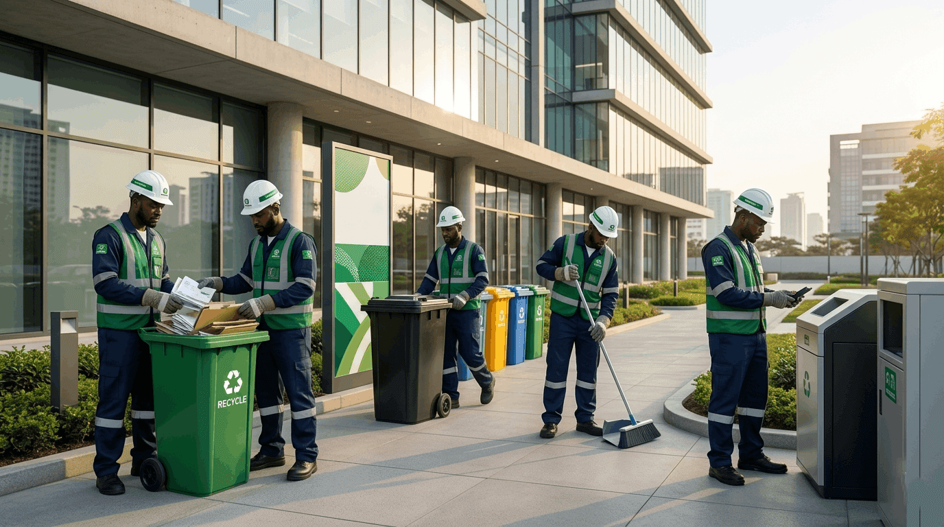 Waste management team coordinating facility hygiene